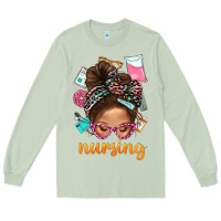 Matcha Messy Bun Nursing With Leopard Glasses Bbs Long Sleeve Tee - BundleAndBundleShop