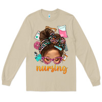 Mushroom Messy Bun Nursing With Leopard Glasses Bbs Long Sleeve Tee - BundleAndBundleShop