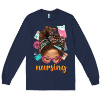Messy Bun Nursing With Leopard Glasses Bbs Long Sleeve Tee | Teevron