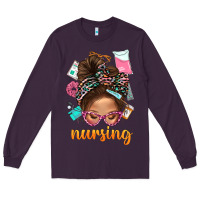 Plum Messy Bun Nursing With Leopard Glasses Bbs Long Sleeve Tee - BundleAndBundleShop