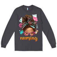 Smoke Messy Bun Nursing With Leopard Glasses Bbs Long Sleeve Tee - BundleAndBundleShop