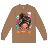 Toasted Coconut Messy Bun Nursing With Leopard Glasses Bbs Long Sleeve Tee - BundleAndBundleShop