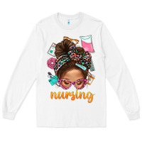 White Messy Bun Nursing With Leopard Glasses Bbs Long Sleeve Tee - BundleAndBundleShop