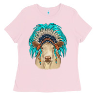 Bubblegum Pink charolais indian headdress Ladies Tee - JahusDesignShop