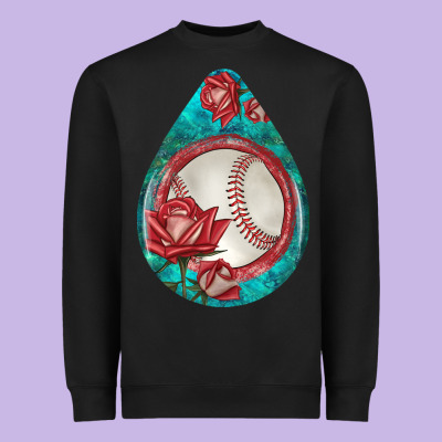 Baseball And Western Roses Teardrop  7 Heavyweight Sweatshirt Designed By Bundleandbundleshop