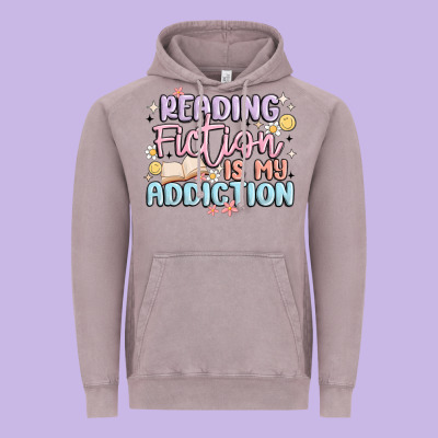 Reading Fiction Is My Addiction Vintage Hoodie Designed By Maliassmallbusiness