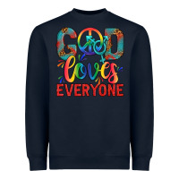 Navy Lgbtq God Loves Everyone With Unicorn Heavyweight Sweatshirt - BundleAndBundleShop
