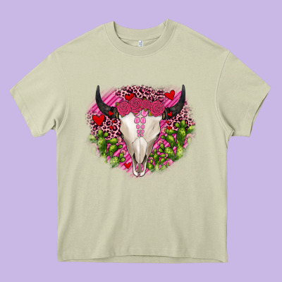 Bull Skull Cactus Valentines Heavy Core Tee Designed By Jahusdesignshop