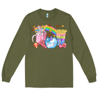 Army Green Unicorn Coffee Cup With Star Bbs Long Sleeve Tee - BundleAndBundleShop