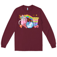 Burgundy Unicorn Coffee Cup With Star Bbs Long Sleeve Tee - BundleAndBundleShop