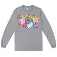 Heather Grey Unicorn Coffee Cup With Star Bbs Long Sleeve Tee - BundleAndBundleShop