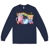 Navy Unicorn Coffee Cup With Star Bbs Long Sleeve Tee - BundleAndBundleShop