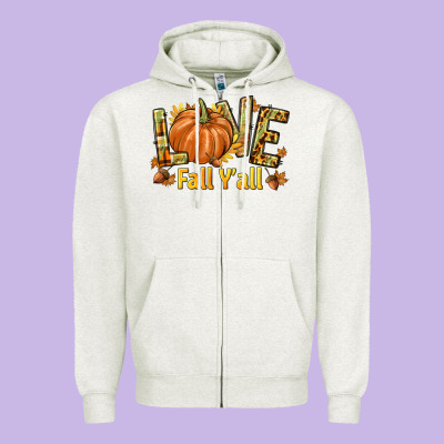 Love Fall Y'all Zipper Hoodie Designed By Texasbilliewilder