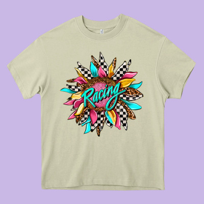 Racing Sunflower Heavy Core Tee Designed By Adodesignshop