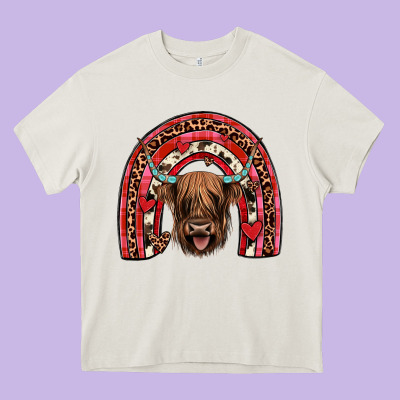 Valentines Highland Cow Rainbow Heavy Core Tee Designed By Jahusdesignshop