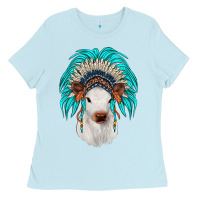 Baby Blue calf indian headdress Ladies Tee - JahusDesignShop