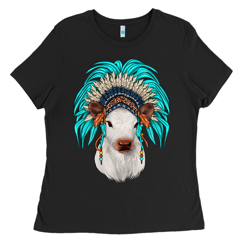 Calf Indian Headdress Ladies Tee by JahusDesignShop | Teevron
