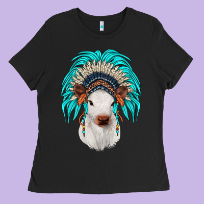 Calf Indian Headdress Ladies Tee Designed By Jahusdesignshop