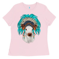 Bubblegum Pink calf indian headdress Ladies Tee - JahusDesignShop
