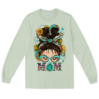 Matcha Western Messy Bun Mom With Sunflower Long Sleeve Tee - BundleAndBundleShop
