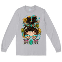 Moon Dust Western Messy Bun Mom With Sunflower Long Sleeve Tee - BundleAndBundleShop
