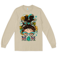 Mushroom Western Messy Bun Mom With Sunflower Long Sleeve Tee - BundleAndBundleShop