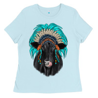 Baby Blue black angus indian headdress Ladies Tee - JahusDesignShop