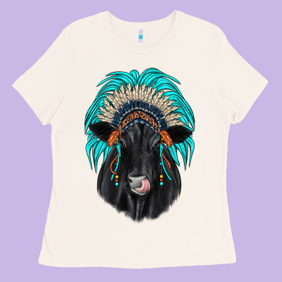 Black Angus Indian Headdress Ladies Tee Designed By Jahusdesignshop