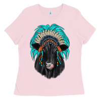 Bubblegum Pink black angus indian headdress Ladies Tee - JahusDesignShop