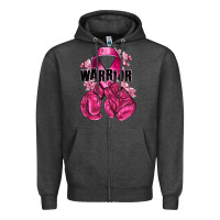 Charcoal Heather Warrior Breast Cancer with boxing gloves Zipper Hoodie - NancyCooperArtShop