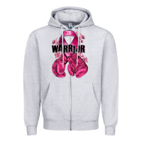 Heather Grey Warrior Breast Cancer with boxing gloves Zipper Hoodie - NancyCooperArtShop