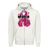 Oatmeal Heather Warrior Breast Cancer with boxing gloves Zipper Hoodie - NancyCooperArtShop