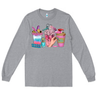 Heather Grey Nail Coffee Cups With Rings Bbs Long Sleeve Tee - BundleAndBundleShop