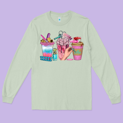 Nail Coffee Cups With Rings Bbs Long Sleeve Tee Designed By Bundleandbundleshop