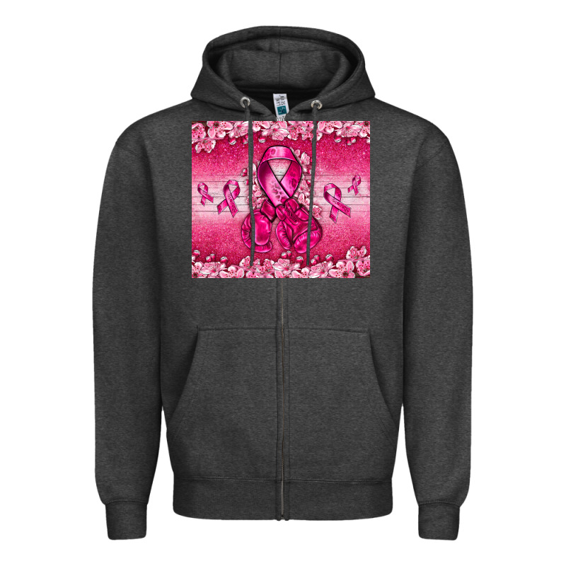 Breast Cancer With Boxing Gloves Zipper Hoodie by NancyCooperArtShop | Teevron