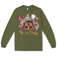 Army Green Hair Boss Afro Messy Bun With Money Bbs Long Sleeve Tee - BundleAndBundleShop