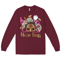 Burgundy Hair Boss Afro Messy Bun With Money Bbs Long Sleeve Tee - BundleAndBundleShop