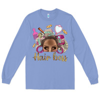 Colony Blue Hair Boss Afro Messy Bun With Money Bbs Long Sleeve Tee - BundleAndBundleShop