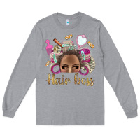 Heather Grey Hair Boss Afro Messy Bun With Money Bbs Long Sleeve Tee - BundleAndBundleShop