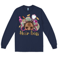 Navy Hair Boss Afro Messy Bun With Money Bbs Long Sleeve Tee - BundleAndBundleShop