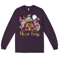 Plum Hair Boss Afro Messy Bun With Money Bbs Long Sleeve Tee - BundleAndBundleShop