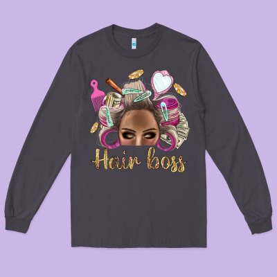 Hair Boss Afro Messy Bun With Money Bbs Long Sleeve Tee Designed By Bundleandbundleshop