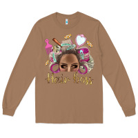 Toasted Coconut Hair Boss Afro Messy Bun With Money Bbs Long Sleeve Tee - BundleAndBundleShop