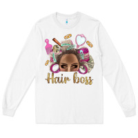 White Hair Boss Afro Messy Bun With Money Bbs Long Sleeve Tee - BundleAndBundleShop