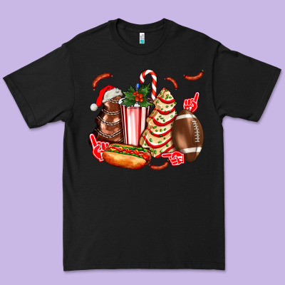 Christmas Tree Cake American Football  Ball And Hot Dogs Ado Premium Tee Designed By Adodesignshop