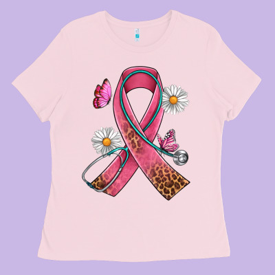 Cancer Ribbon Stethoscope Daisy Butterfly Ladies Tee Designed By Artiststas