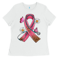 White Cancer Ribbon Stethoscope Daisy Butterfly Ladies Tee - Artiststas