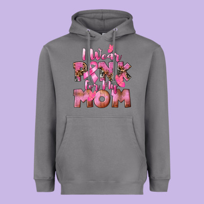 I Wear Pink For My Mom Heavyweight Hoodie Designed By Cowgirlartshop