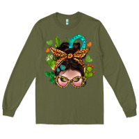 Army Green Western  Messy Bun With Cactus Long Sleeve Tee - BundleAndBundleShop