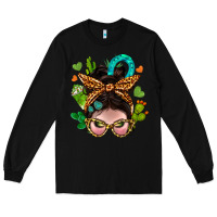 Black Western  Messy Bun With Cactus Long Sleeve Tee - BundleAndBundleShop